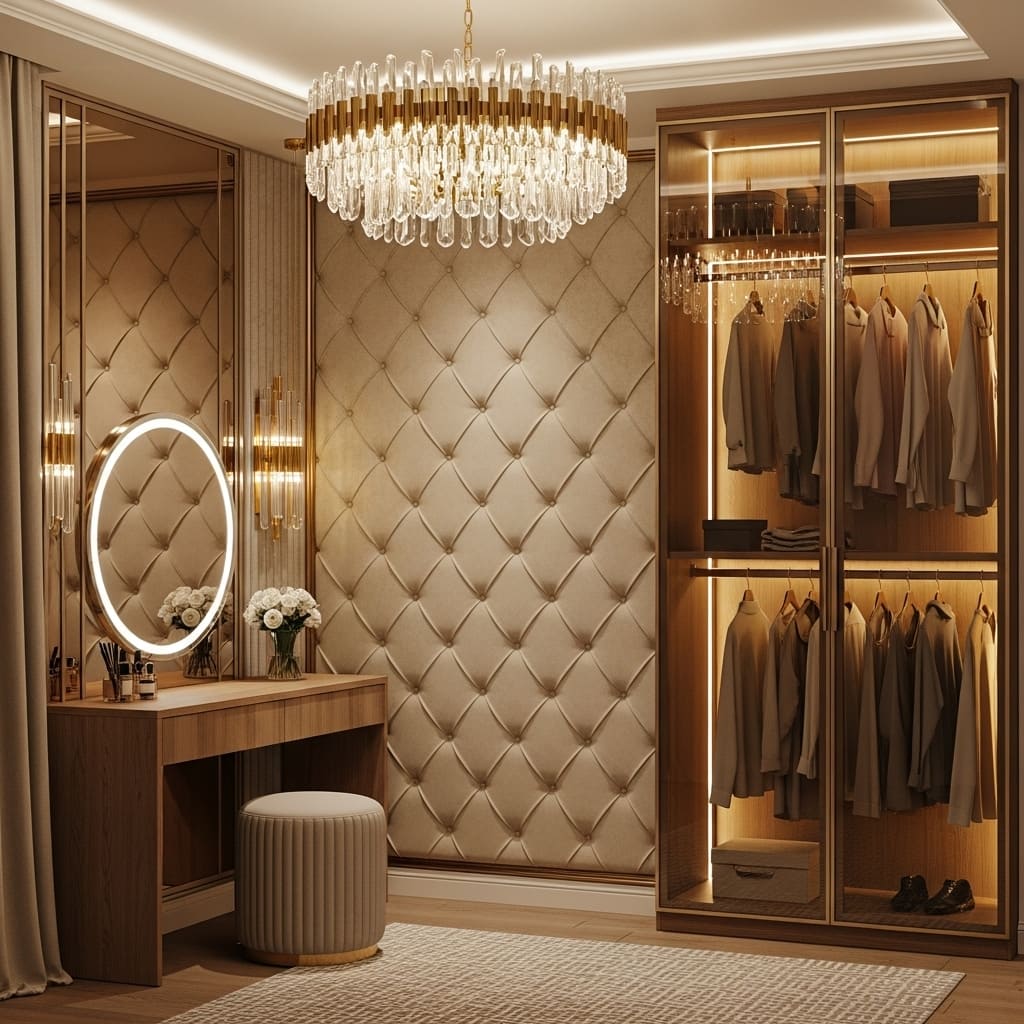 Tufted Wall Panels in the Walk-In Closet