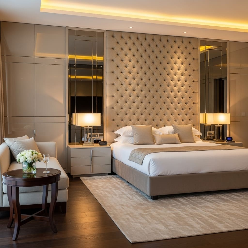 Tufted Wall Panels Behind the Bed