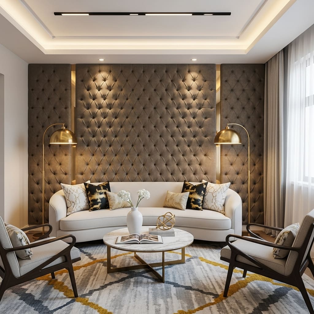 Tufted Feature Wall in the Living Room