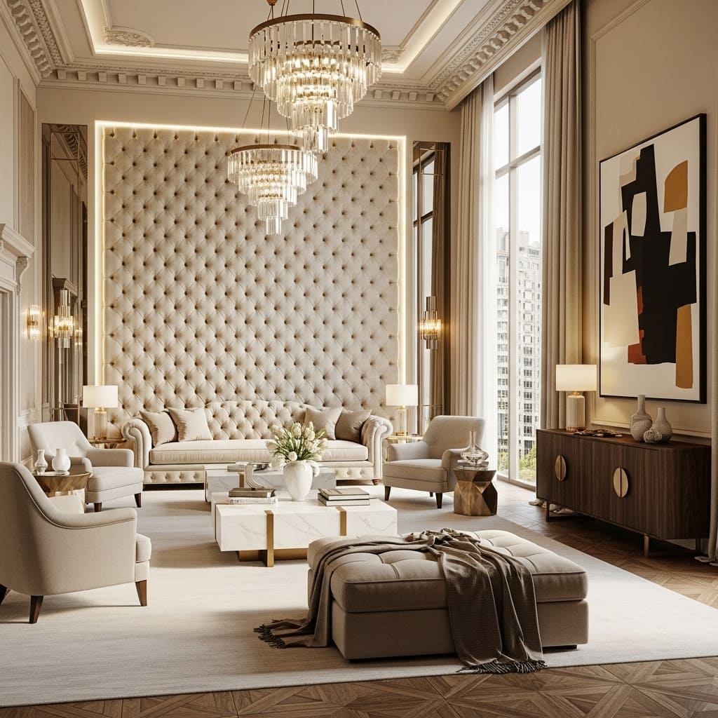 Tufted Accent Wall in the Living Room