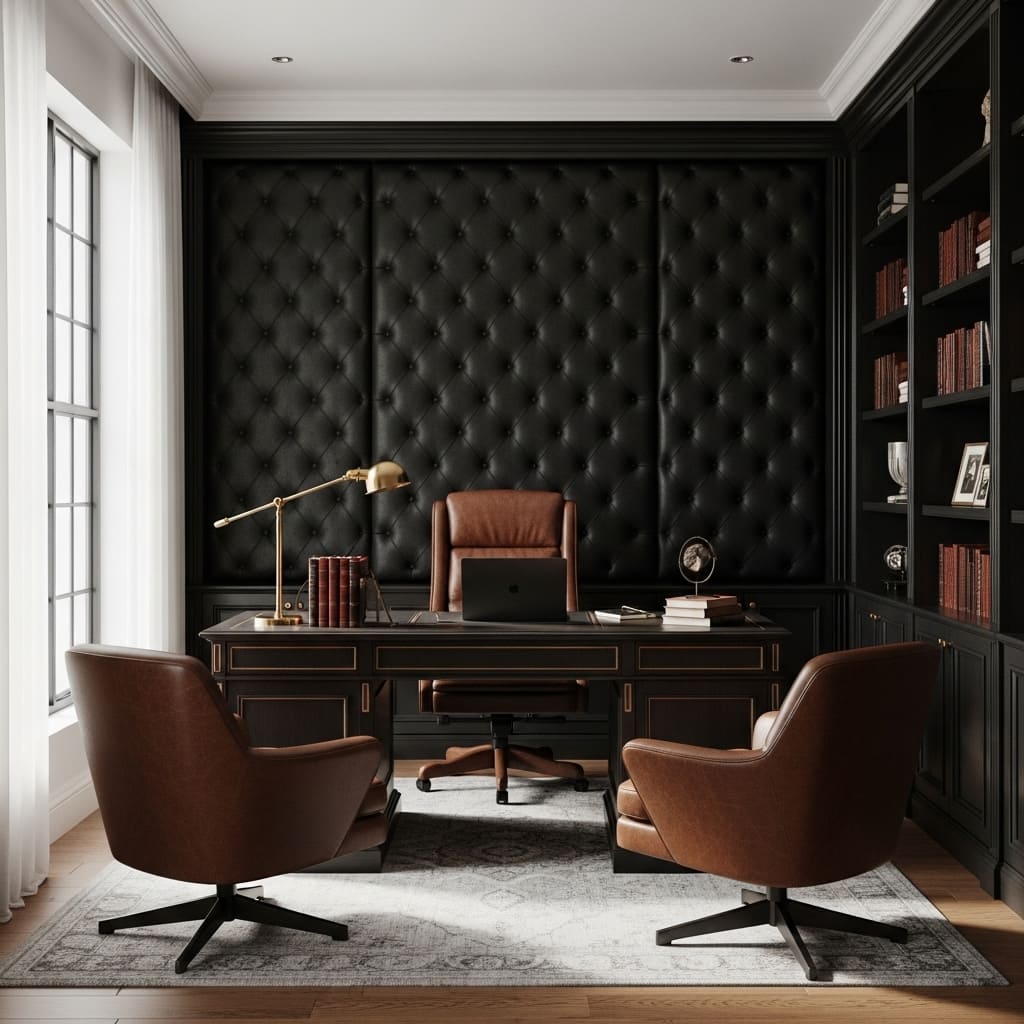 Tufted Wall Panels in the Home Office