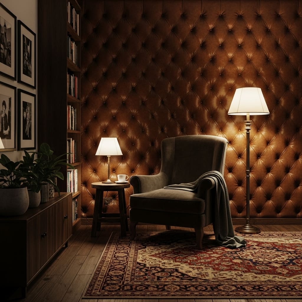 Tufted Wall Panels in the Reading Nook